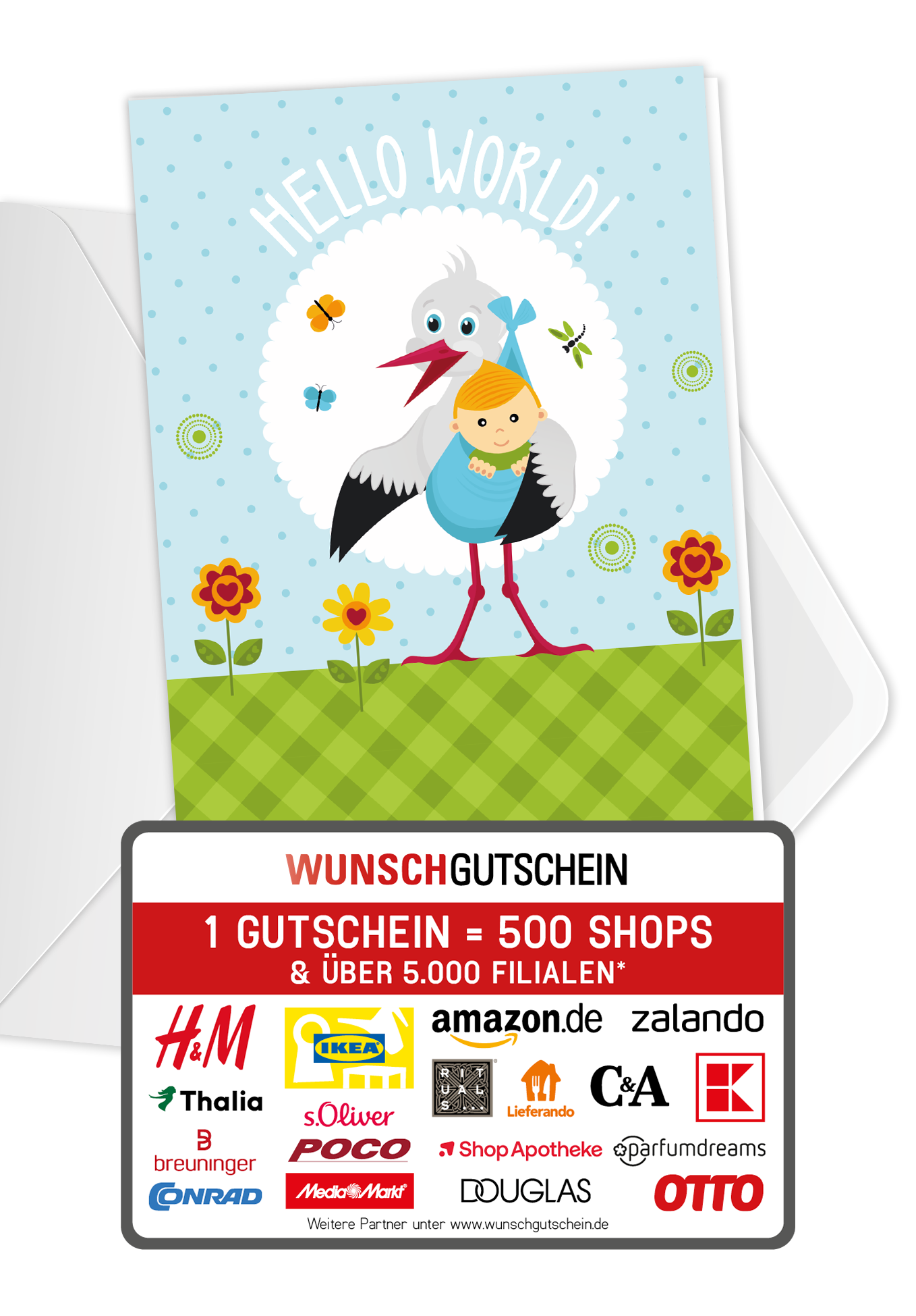 Wunschgutschein Hello World - Storch – Geschenkgutschein Ansicht 5