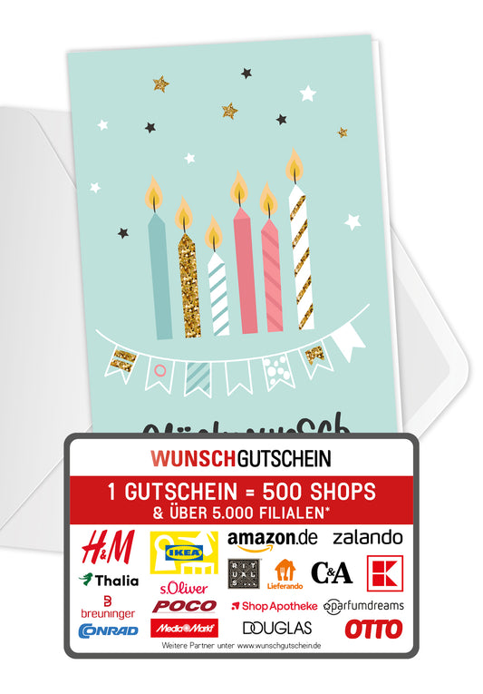 Wunschgutschein Glückwunsch - Kerzen Girlande – Geschenkgutschein Ansicht 1