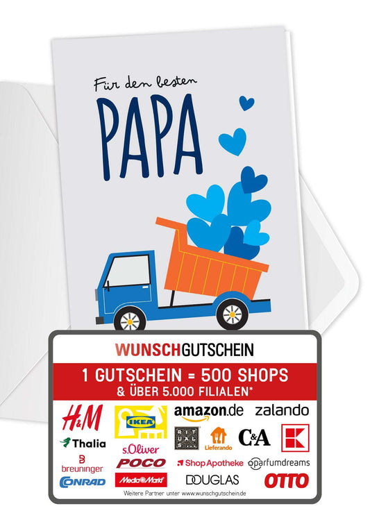 Wunschgutschein Für den besten Papa - Laster Herzen Grau PDF – Geschenkgutschein Ansicht 1