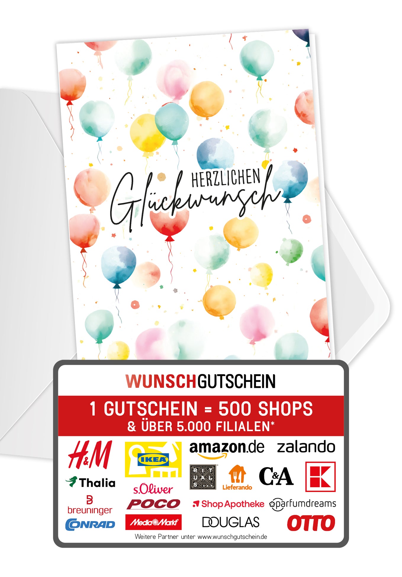 Wunschgutschein Herzlichen Glückwunsch - Ballon Muster Aquarell PDF – Geschenkgutschein Ansicht 1