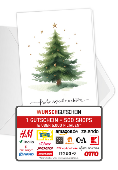 Wunschgutschein Frohe Weihnachten - Tannenbaum Sterne – Geschenkgutschein Ansicht 1