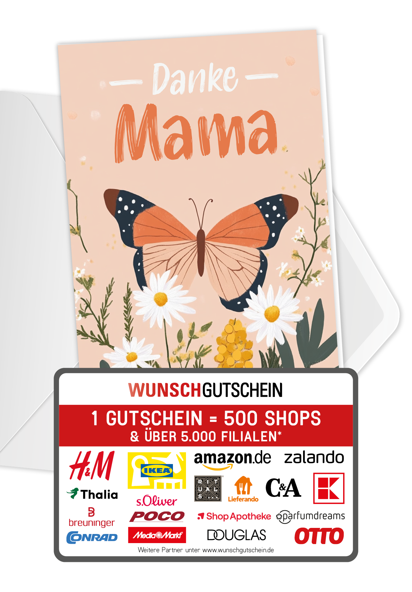 Wunschgutschein Danke Mama - Schmetterling Orange – Geschenkgutschein Ansicht 1