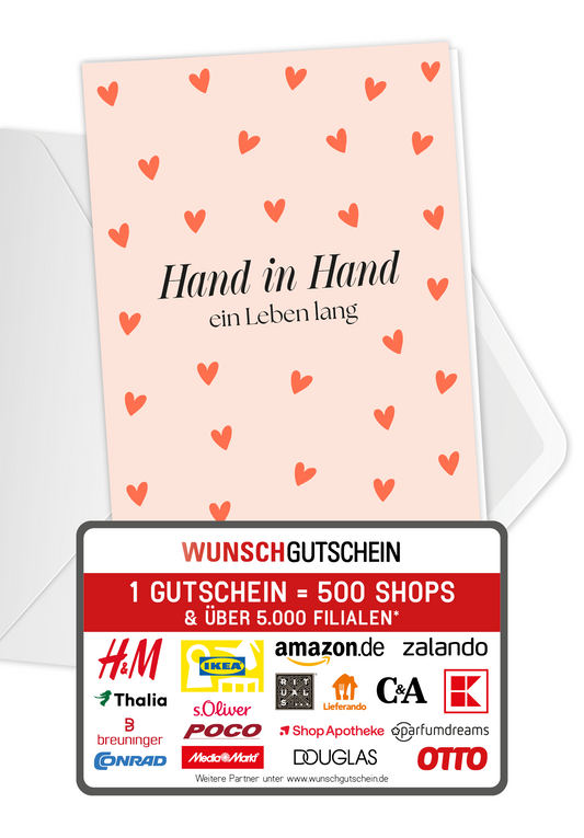 Wunschgutschein Hand in Hand ein Leben lang - Herzchen – Geschenkgutschein Ansicht 1