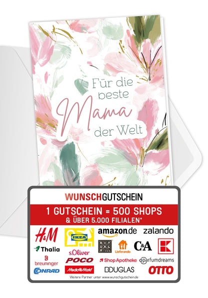Wunschgutschein Für die beste Mama - Blumenmuster PDF – Geschenkgutschein Ansicht 1