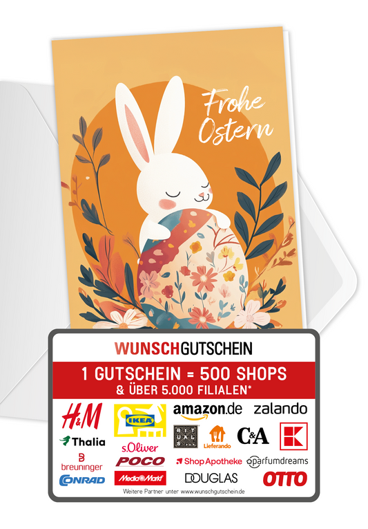 Wunschgutschein Frohe Ostern - Hase Orange – Geschenkgutschein Ansicht 1