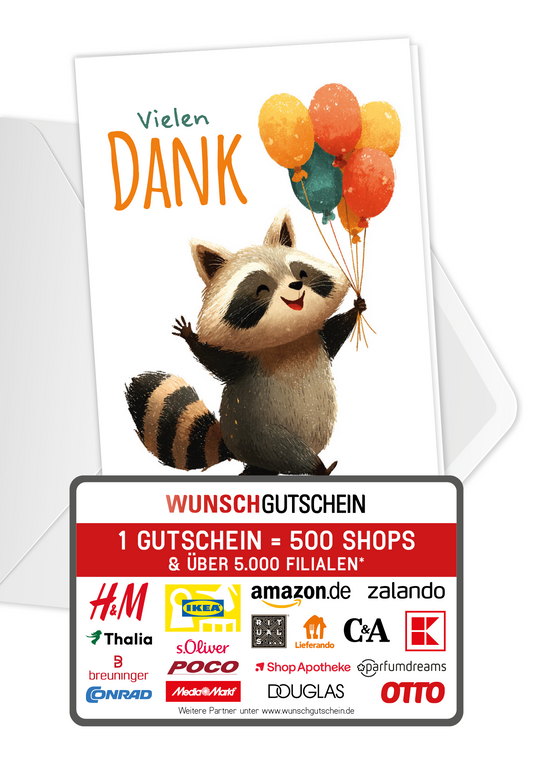 Wunschgutschein Vielen Dank - Waschbär – Geschenkgutschein Ansicht 1