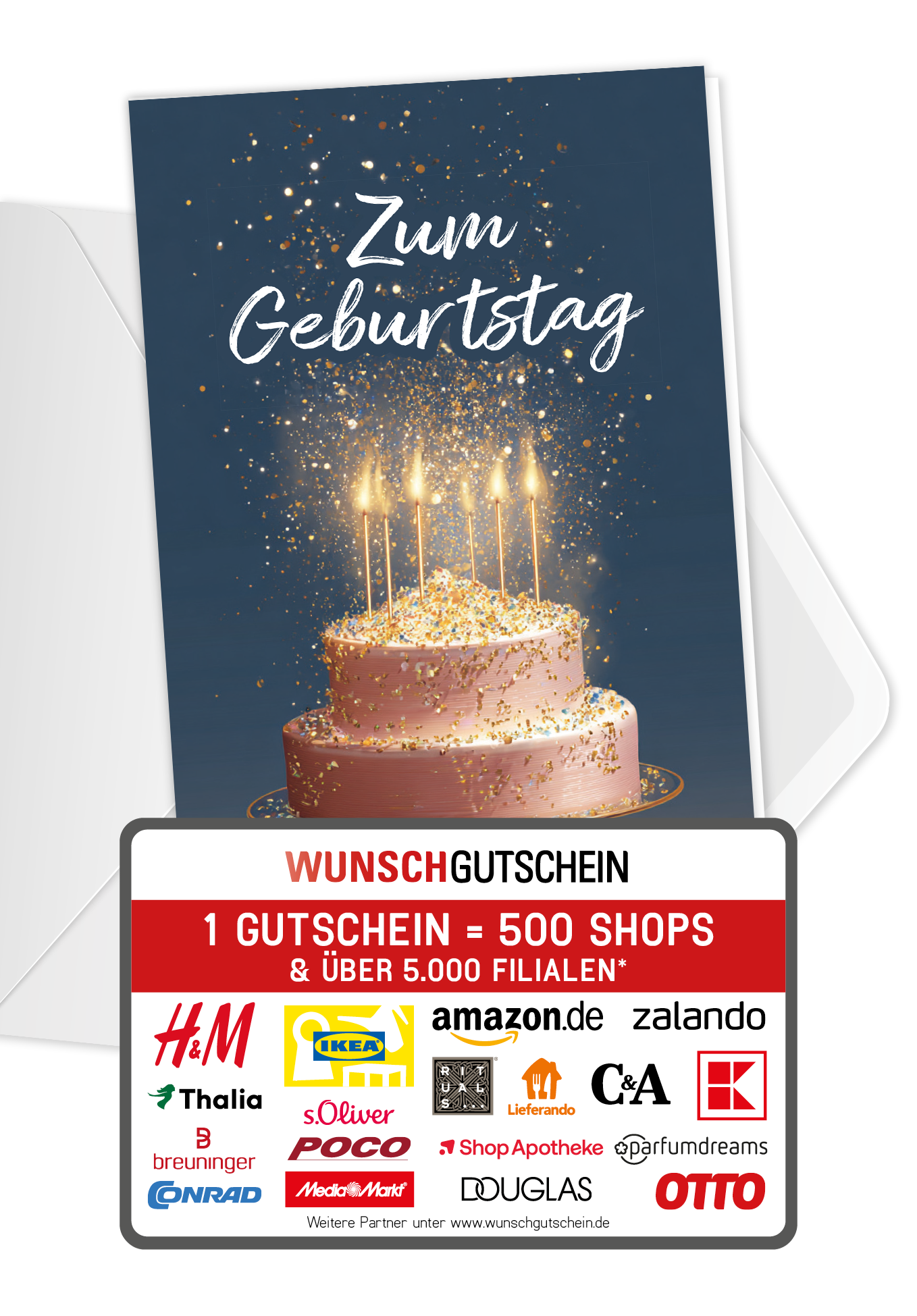 Wunschgutschein Zum Geburtstag - Torte Glitzer PDF – Geschenkgutschein Ansicht 1