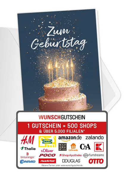 Wunschgutschein Zum Geburtstag - Torte Glitzer PDF – Geschenkgutschein Ansicht 1