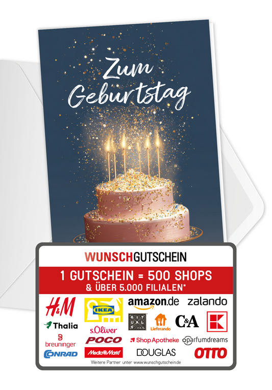 Wunschgutschein Zum Geburtstag - Torte Glitzer PDF – Geschenkgutschein Ansicht 1