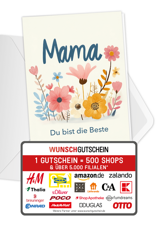 Wunschgutschein Mama du bist die Beste - Blumen Bunt PDF – Geschenkgutschein Ansicht 1