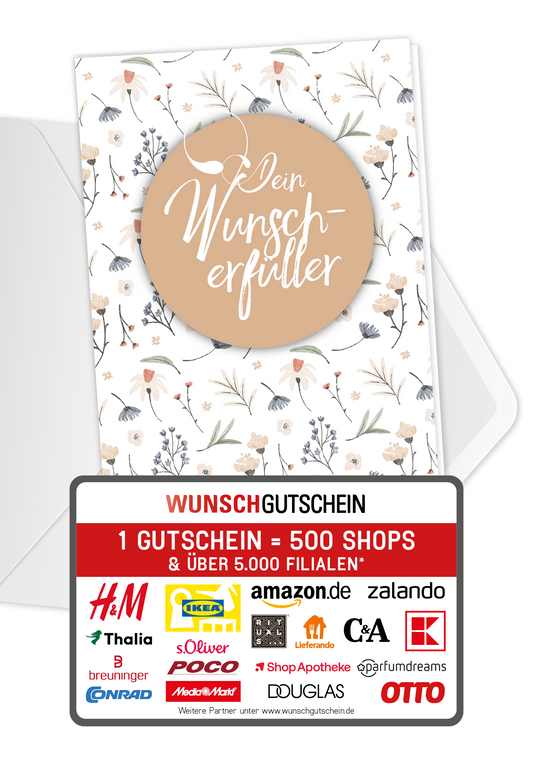 Wunschgutschein Dein Wunscherfüller - Blumen weiß – Geschenkgutschein Ansicht 1