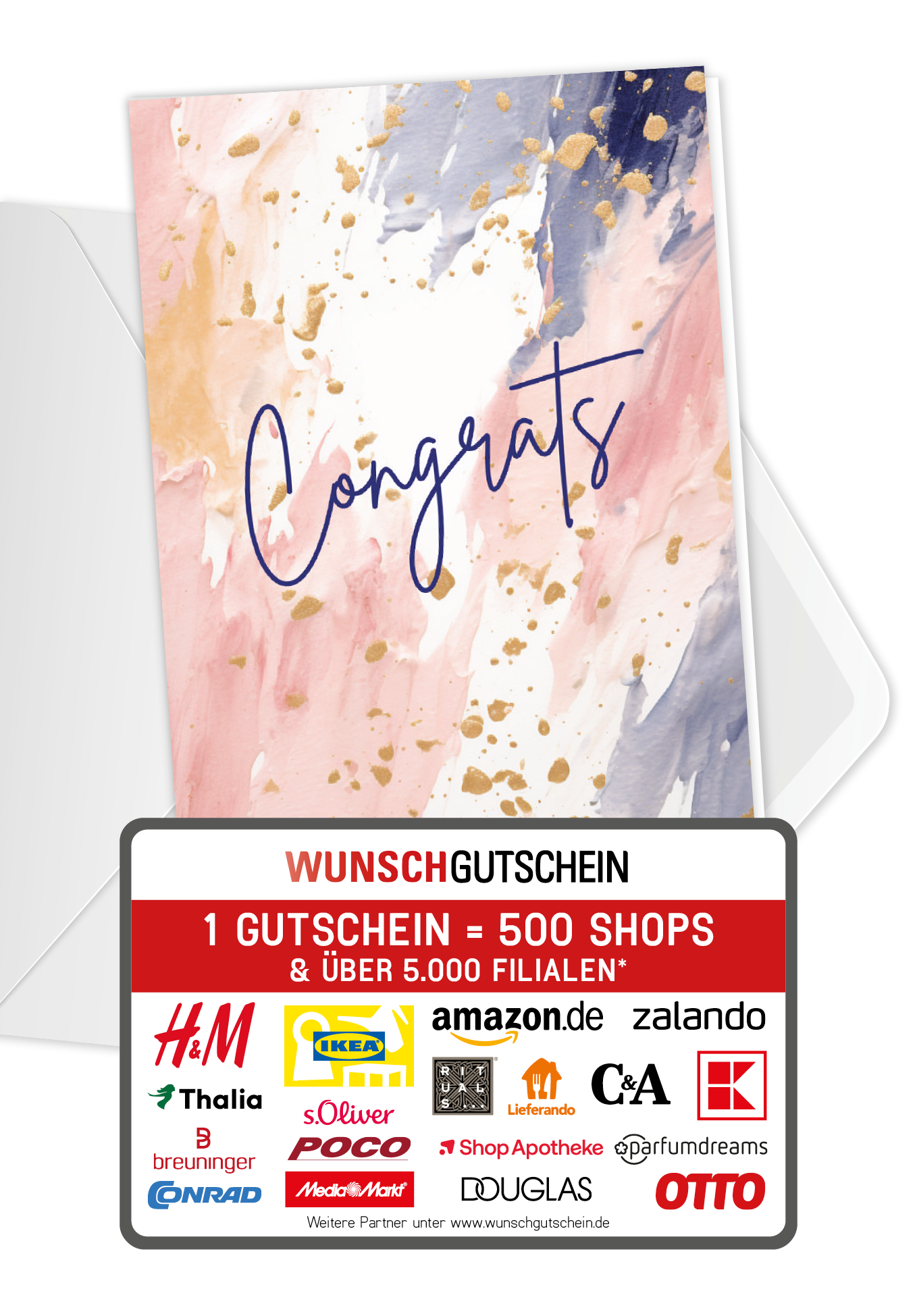 Wunschgutschein Congrats - Aquarell Bunt – Geschenkgutschein Ansicht 1