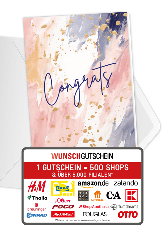 Wunschgutschein Congrats - Aquarell Bunt – Geschenkgutschein Ansicht 1