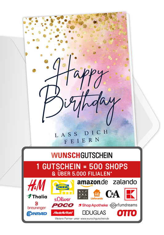 Happy Birthday - Aquarell Bunt Gold