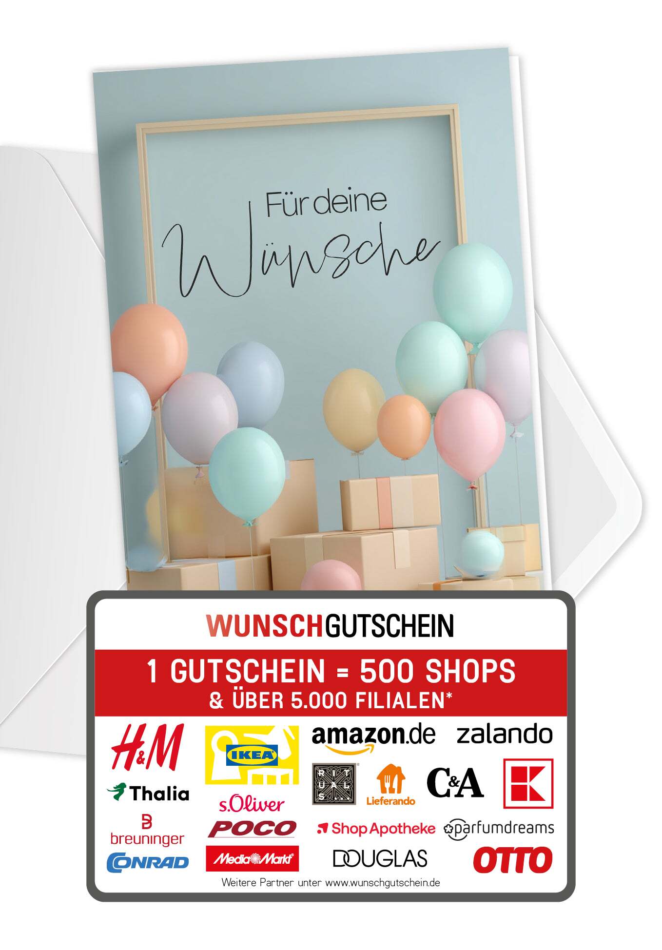 Wunschgutschein Für deine Wünsche - Kartons und Ballons – Geschenkgutschein Ansicht 1