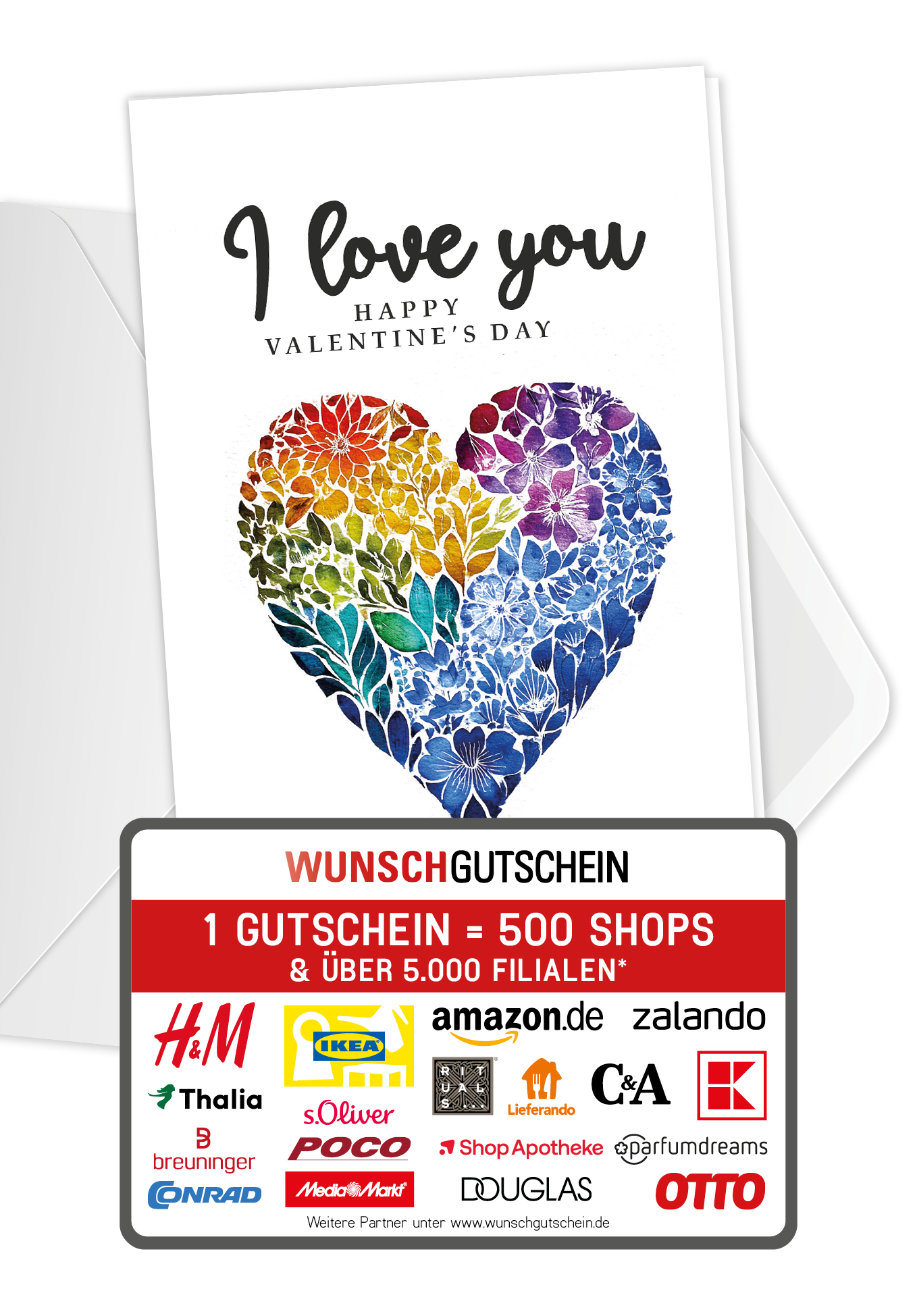 Wunschgutschein I love you - Herz Bunt – Geschenkgutschein Ansicht 1