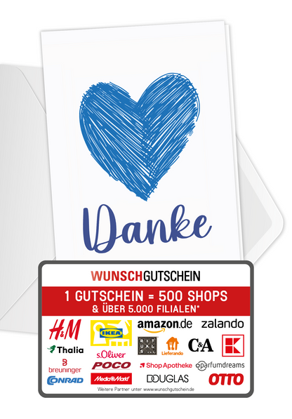 Wunschgutschein Danke - Herz Blau – Geschenkgutschein Ansicht 1