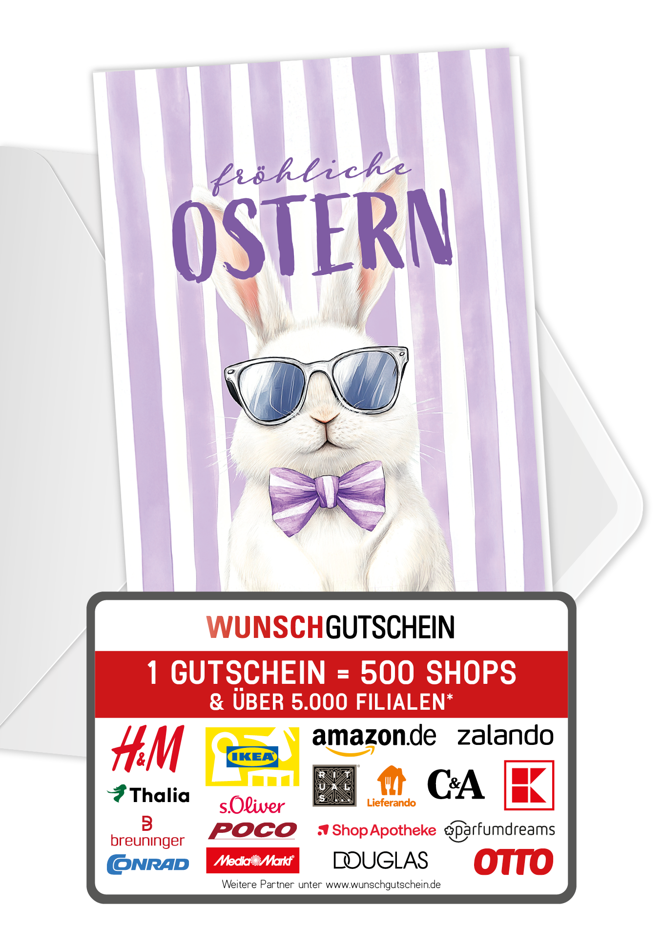 Wunschgutschein Fröhliche Ostern - Hase Sonnenbrille – Geschenkgutschein Ansicht 1