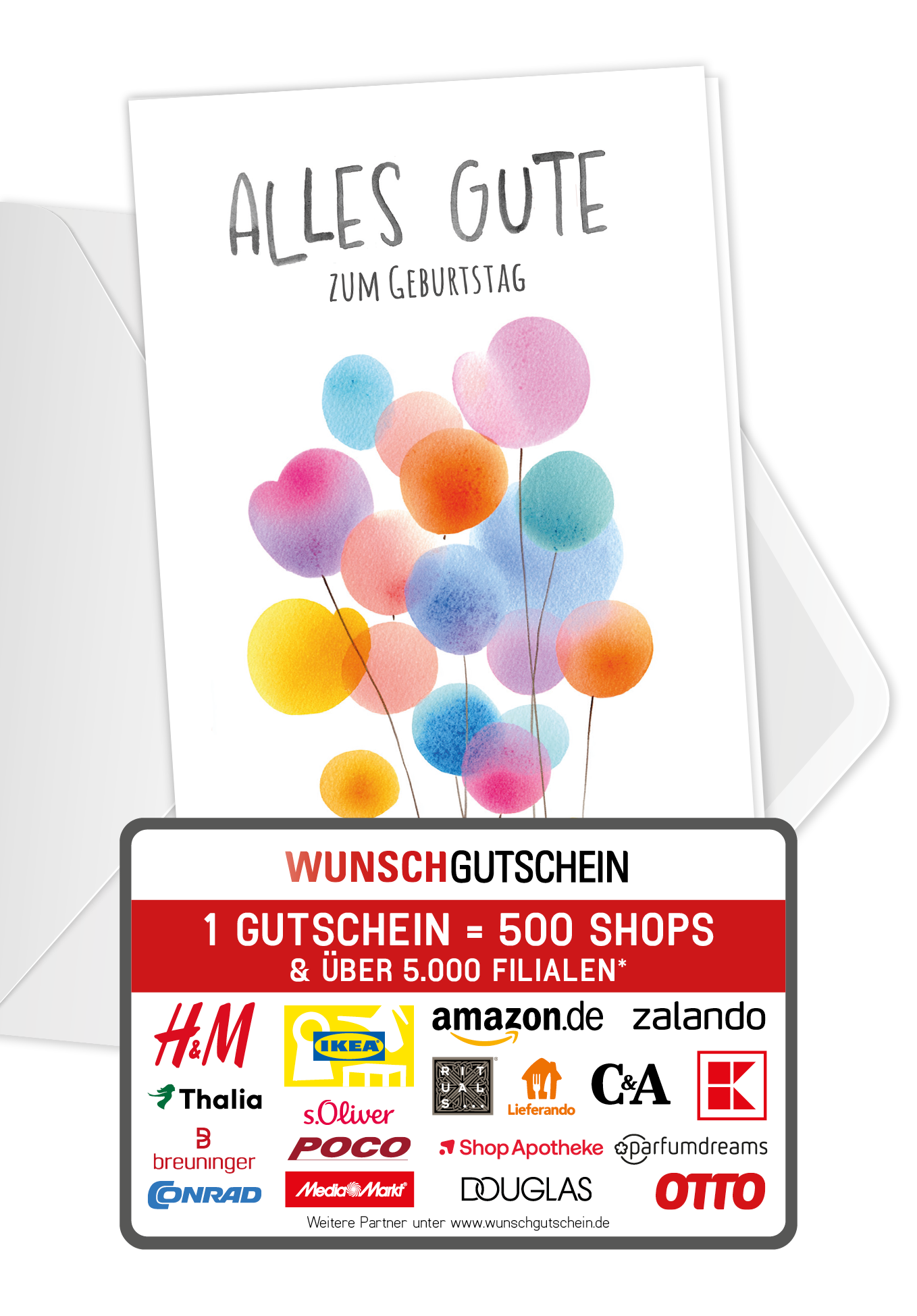 Wunschgutschein Alles Gute Geburtstag - Ballons Bunt – Geschenkgutschein Ansicht 1
