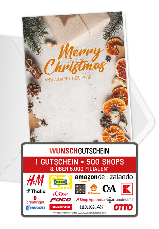 Wunschgutschein Merry Christmas - Orange – Geschenkgutschein Ansicht 1