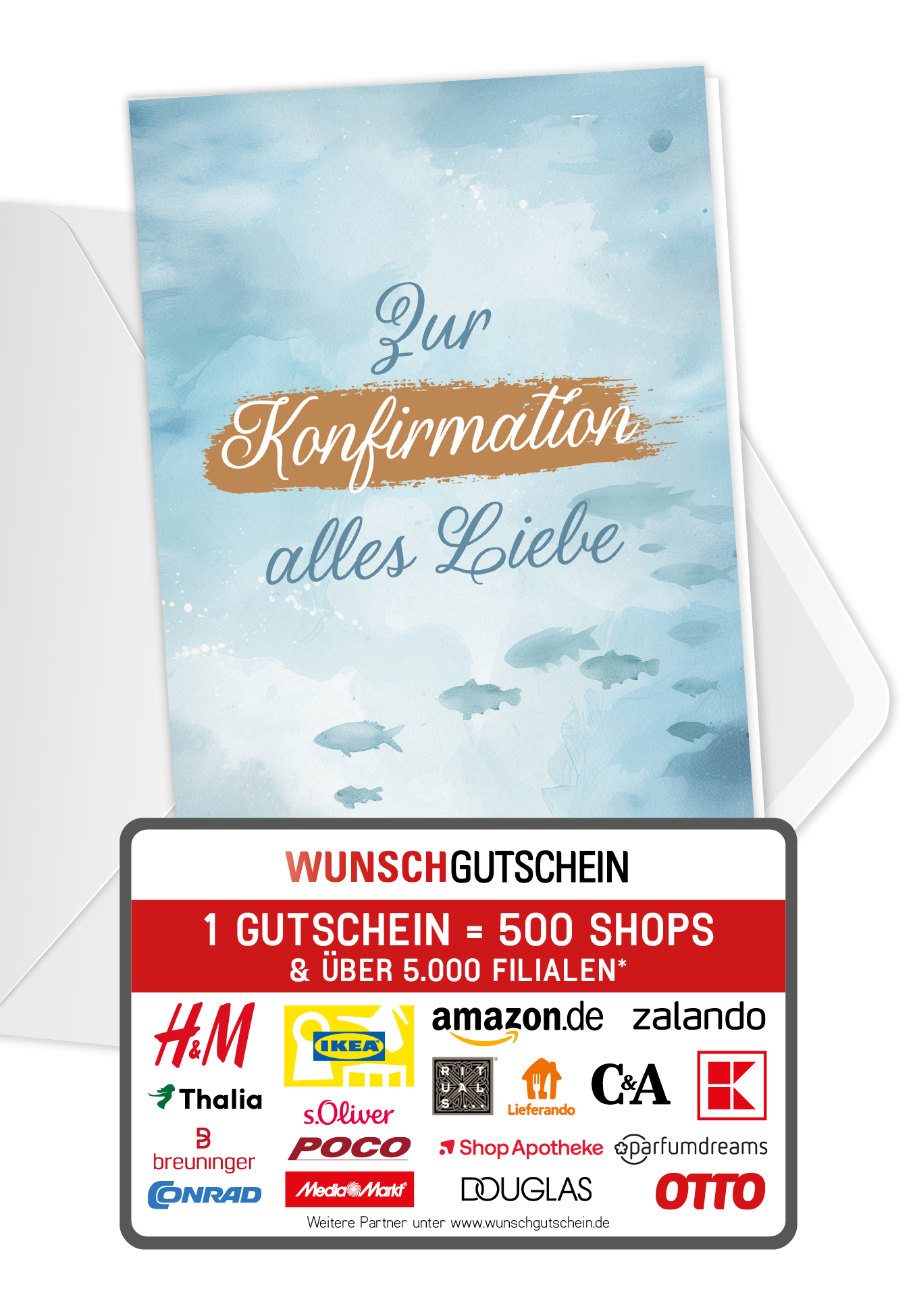 Wunschgutschein Zur Konfirmation - Fische Aquarell – Geschenkgutschein Ansicht 1