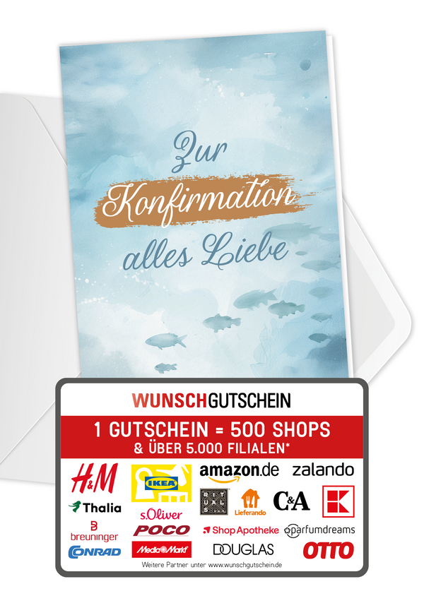 Wunschgutschein Zur Konfirmation - Fische Aquarell – Geschenkgutschein Ansicht 1