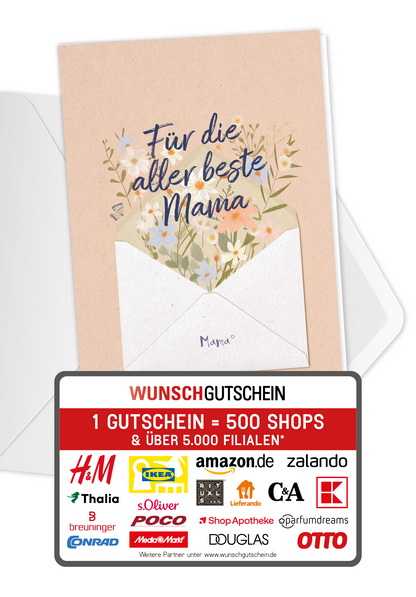 Wunschgutschein Aller beste Mama - Brief Blumen PDF – Geschenkgutschein Ansicht 1