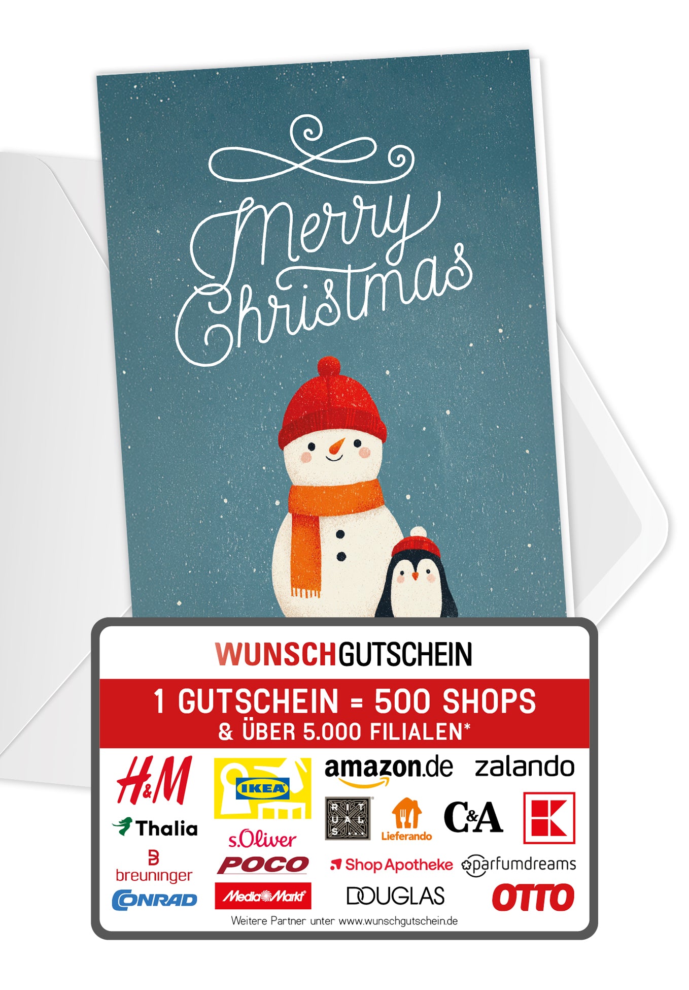 Merry Christmas - Schneemann und Pinguin