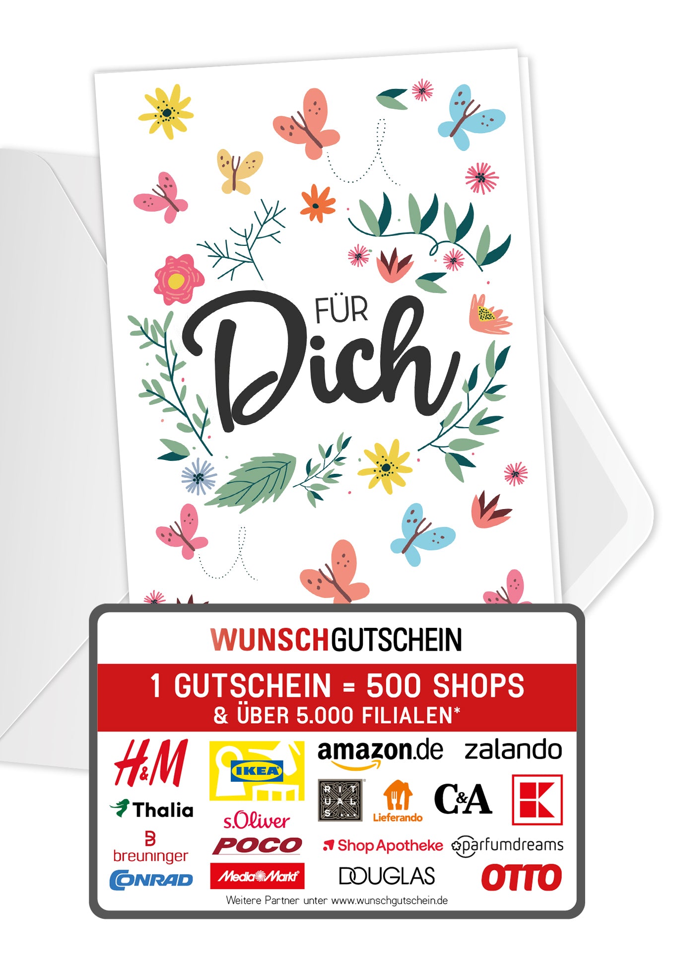 Wunschgutschein Für Dich - Bunte Schmetterlinge – Geschenkgutschein Ansicht 1