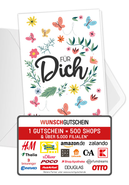 Wunschgutschein Für Dich - Bunte Schmetterlinge – Geschenkgutschein Ansicht 1