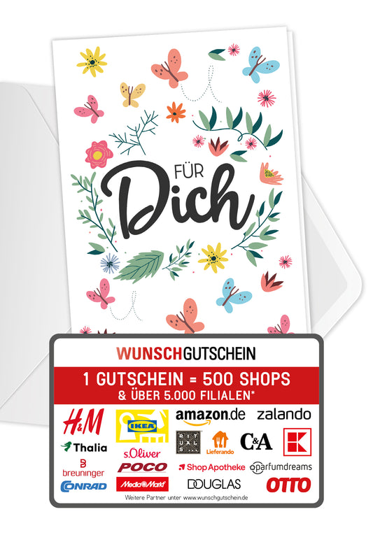 Wunschgutschein Für Dich - Bunte Schmetterlinge – Geschenkgutschein Ansicht 1