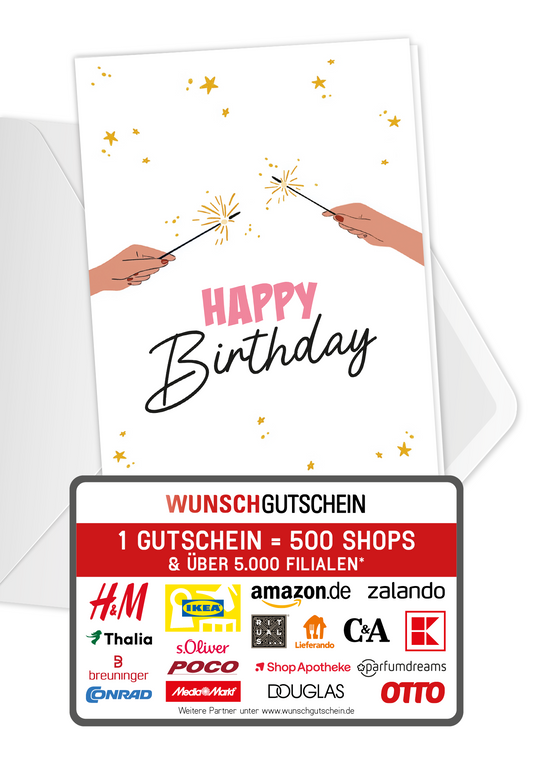 Wunschgutschein Happy Birthday - Wunderkerzen Sterne – Geschenkgutschein Ansicht 1