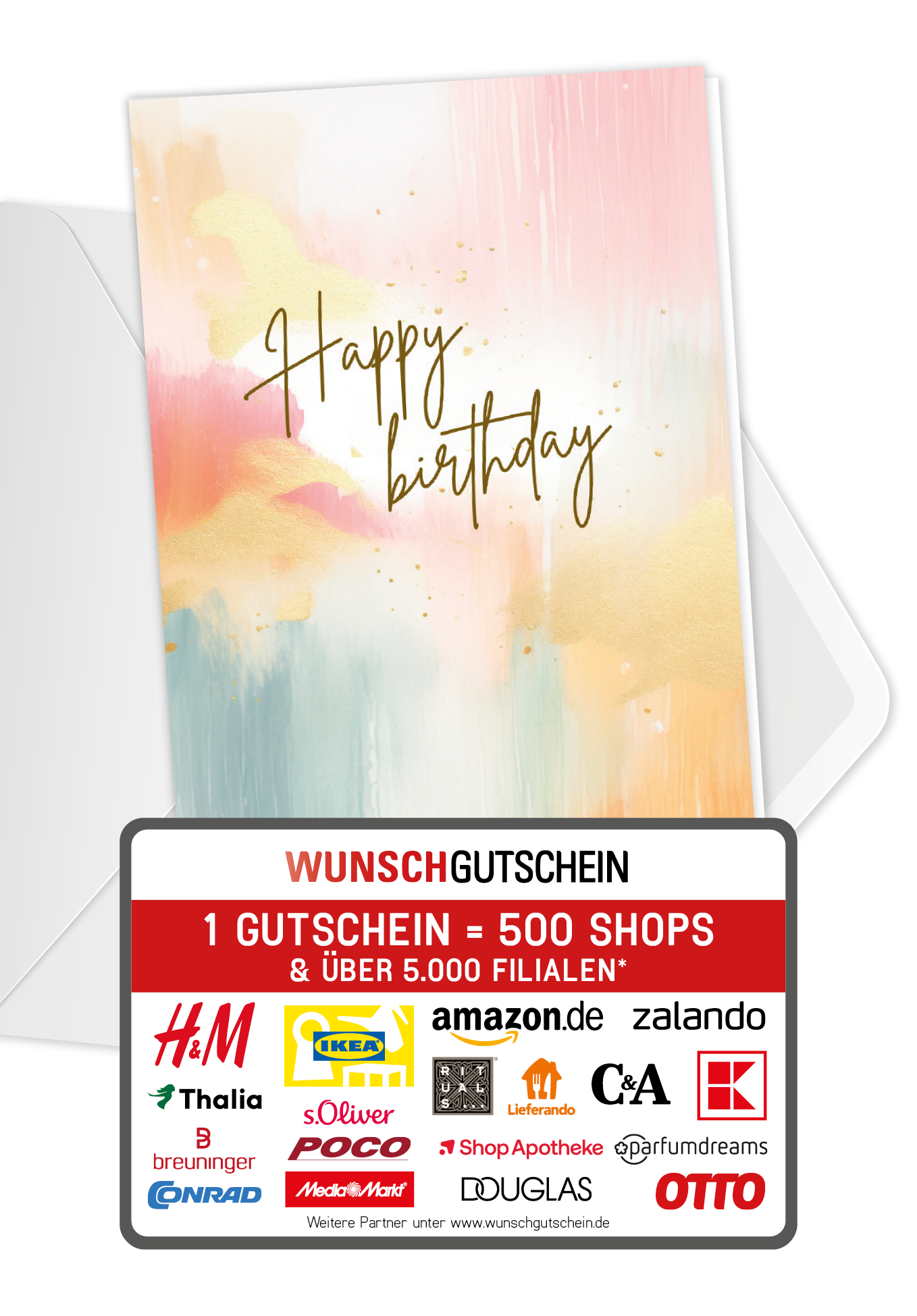Wunschgutschein Happy Birthday - Aquarell bunt – Geschenkgutschein Ansicht 1