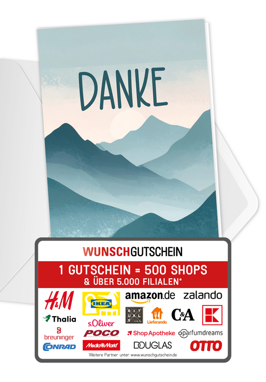 Wunschgutschein Danke - Berge PDF – Geschenkgutschein Ansicht 1