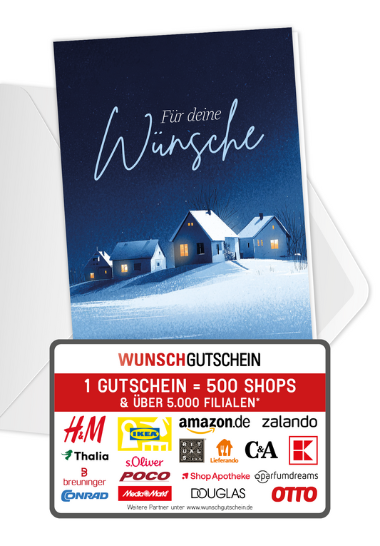 Wunschgutschein Für deine Wünsche - Winterstadt Blau – Geschenkgutschein Ansicht 1