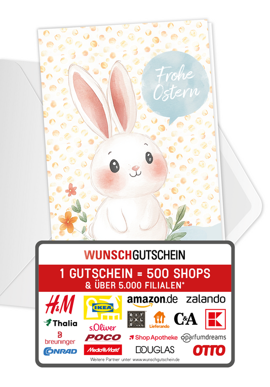 Wunschgutschein Frohe Ostern - Hase Sprechblase – Geschenkgutschein Ansicht 1
