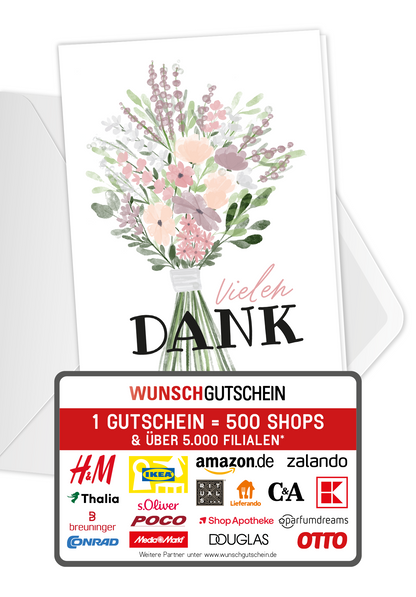 Wunschgutschein Vielen Dank - Blumenstrauss Lila – Geschenkgutschein Ansicht 1