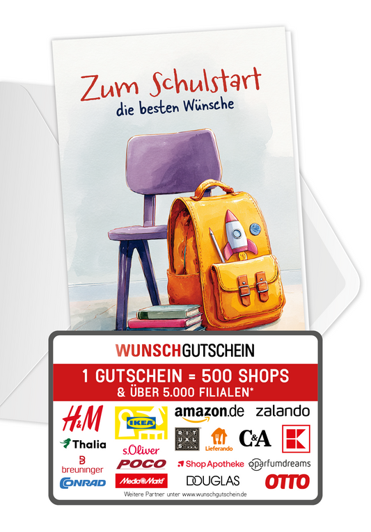 Wunschgutschein Zum Schulstart - Stuhl und Rucksack PDF – Geschenkgutschein Ansicht 1