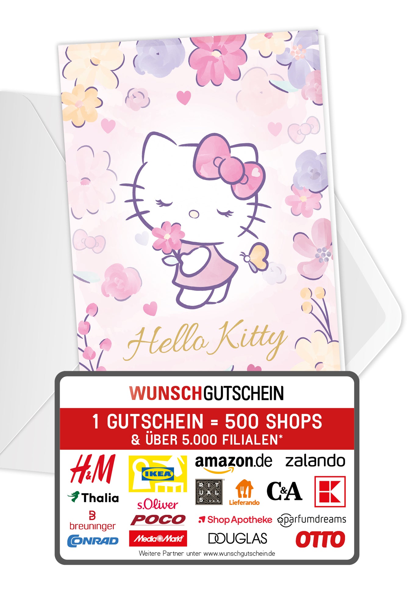 Wunschgutschein Hello Kitty - Blumenrahmen PDF – Geschenkgutschein Ansicht 1