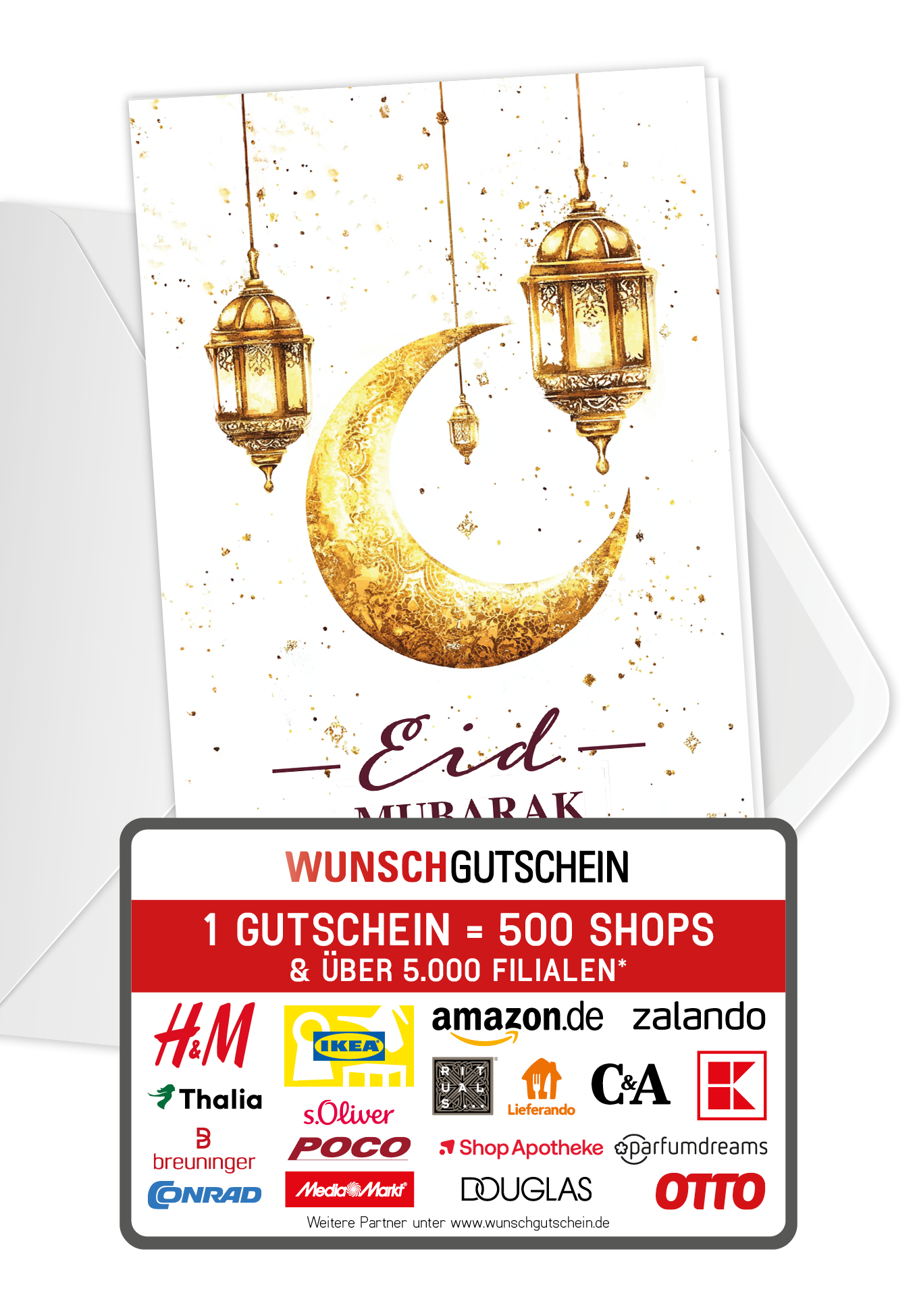 Wunschgutschein Eid Mubarak - Weiß Gold – Geschenkgutschein Ansicht 1