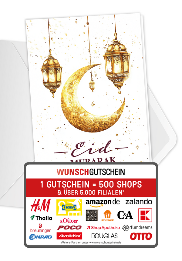 Wunschgutschein Eid Mubarak - Weiß Gold – Geschenkgutschein Ansicht 1