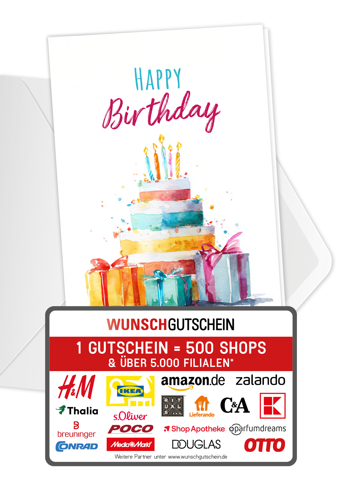 Wunschgutschein Happy Birthday - Torte Aquarell – Geschenkgutschein Ansicht 5