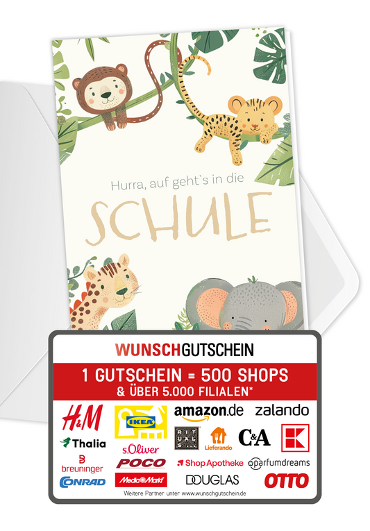 Wunschgutschein Hurra Schule - Tiere – Geschenkgutschein Ansicht 1