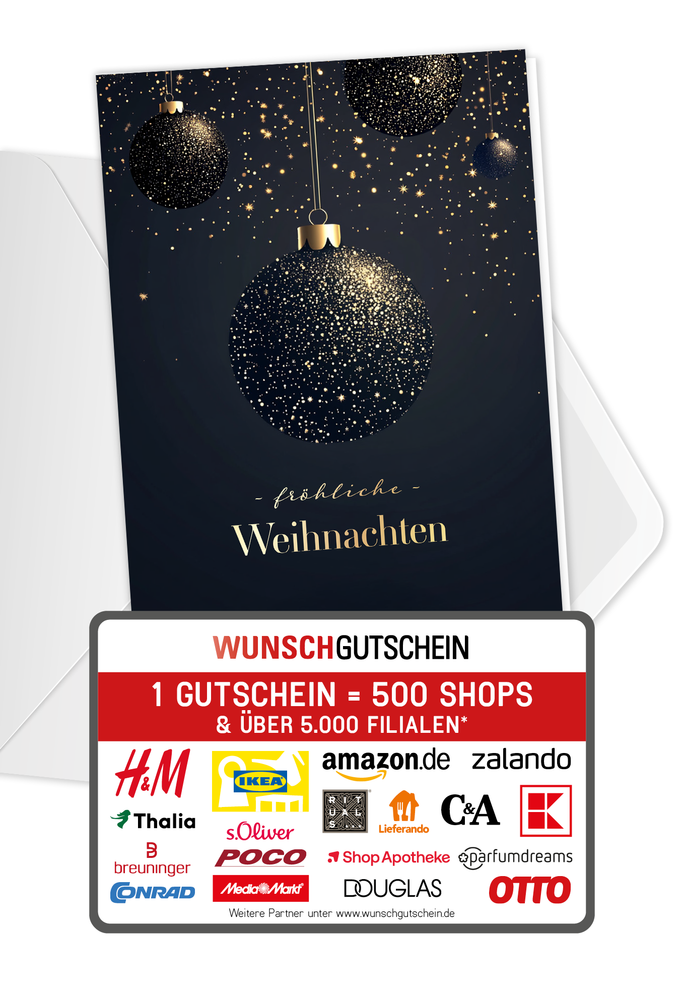Wunschgutschein Fröhliche Weihnachten - Christbaumkugeln – Geschenkgutschein Ansicht 1
