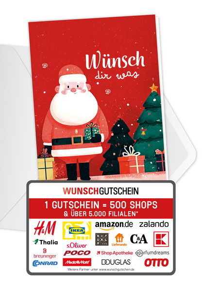 Wunschgutschein Wünsch dir was - Weihnachtsmann Rot PDF – Geschenkgutschein Ansicht 1