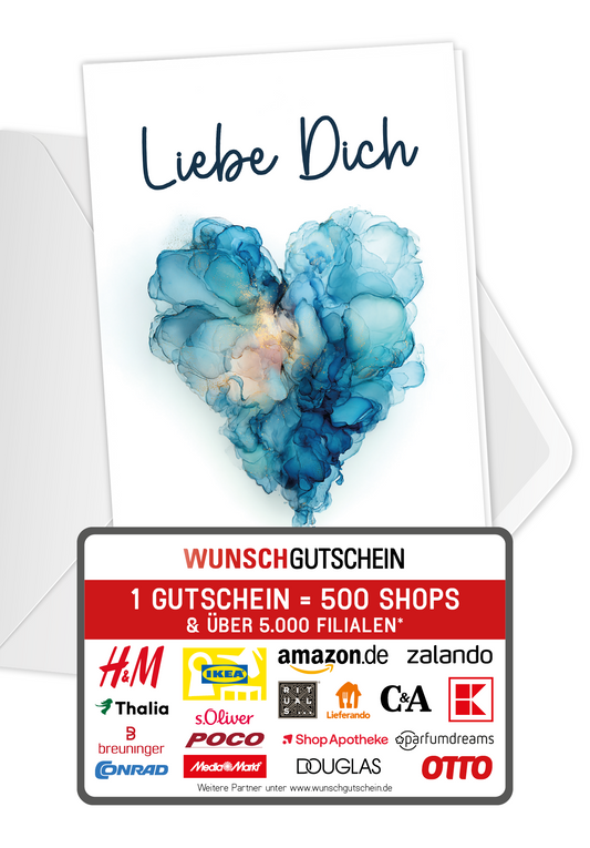 Wunschgutschein Liebe Dich - Herz Blau – Geschenkgutschein Ansicht 1