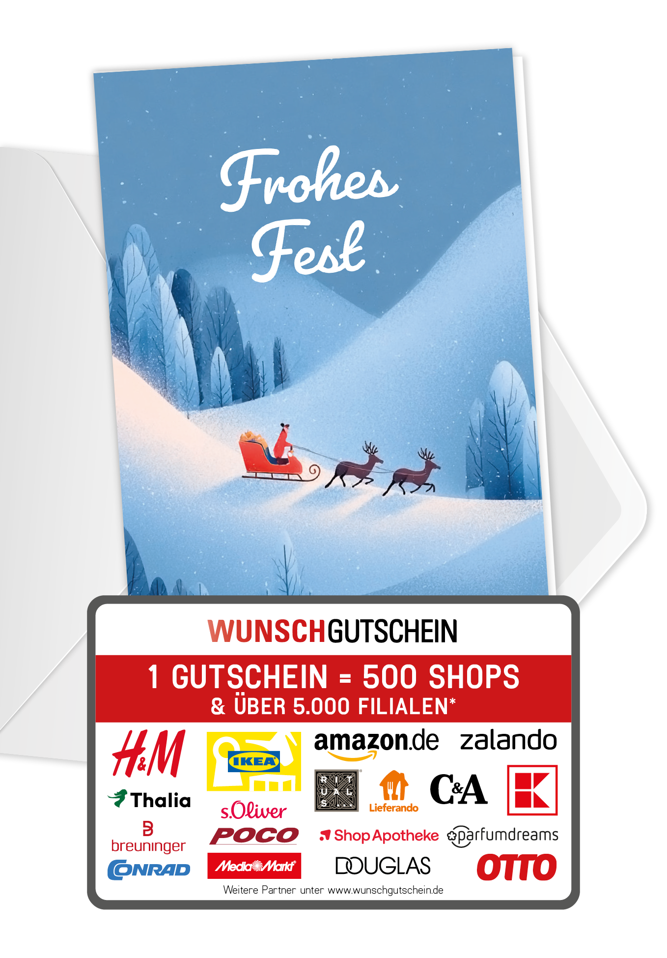 Wunschgutschein Frohes Fest - Schlitten Weihnachtsmann PDF – Geschenkgutschein Ansicht 1