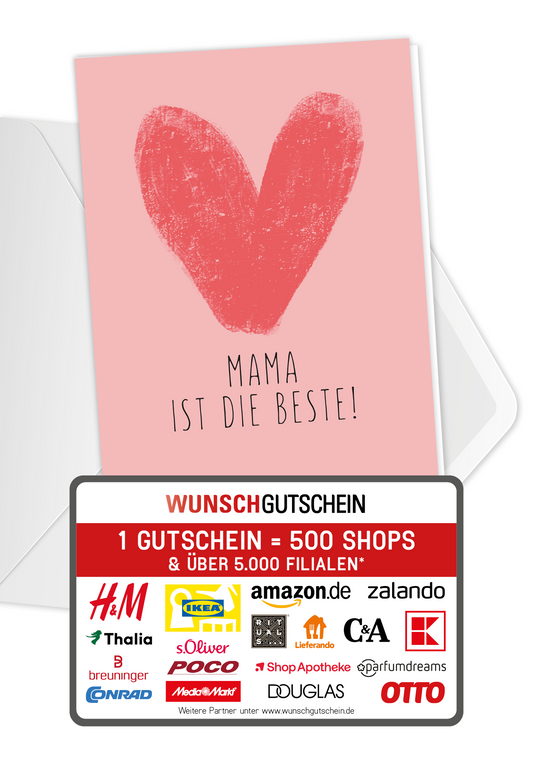 Wunschgutschein Mama ist die Beste - Herz – Geschenkgutschein Ansicht 1