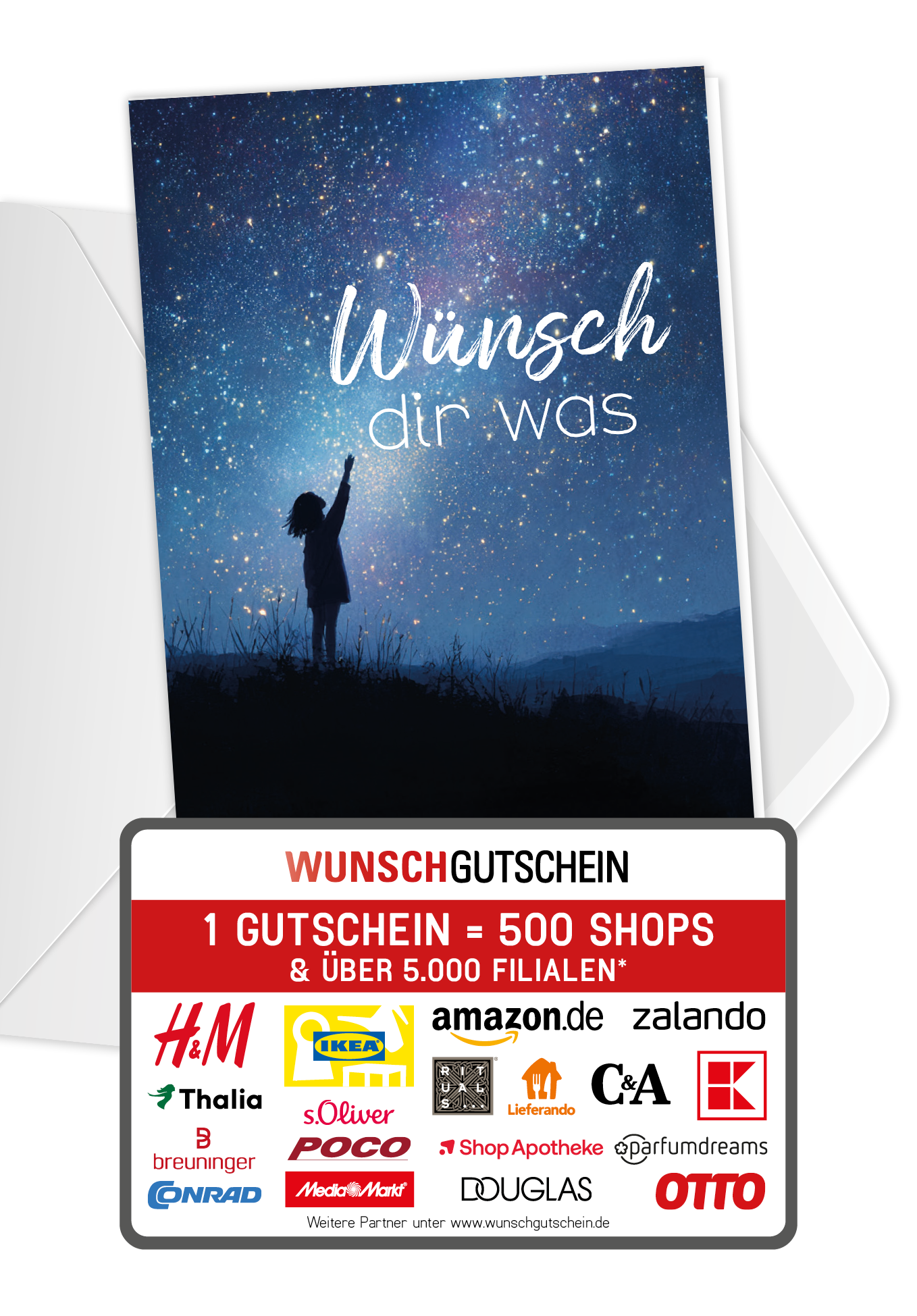 Wunschgutschein Wünsch dir was - Nachthimmel Kind – Geschenkgutschein Ansicht 1