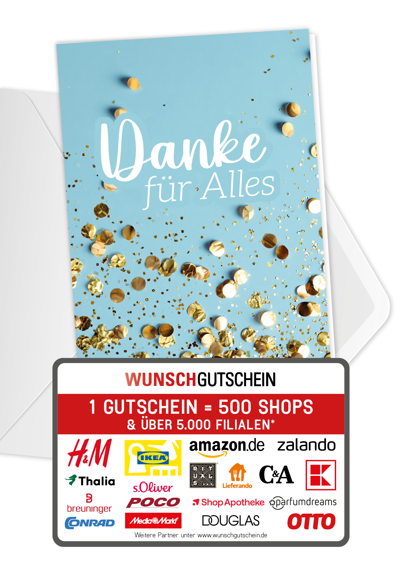 Wunschgutschein Danke für Alles - Konfetti Blau – Geschenkgutschein Ansicht 1